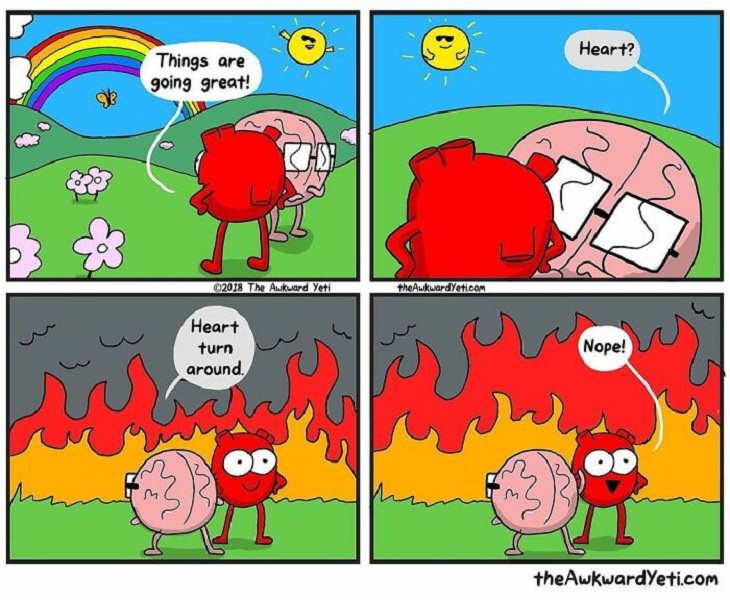 Funny Comics, Brain vs. Heart, life
