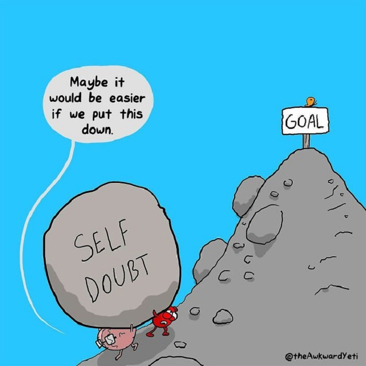 Funny Comics, Brain vs. Heart, self doubt