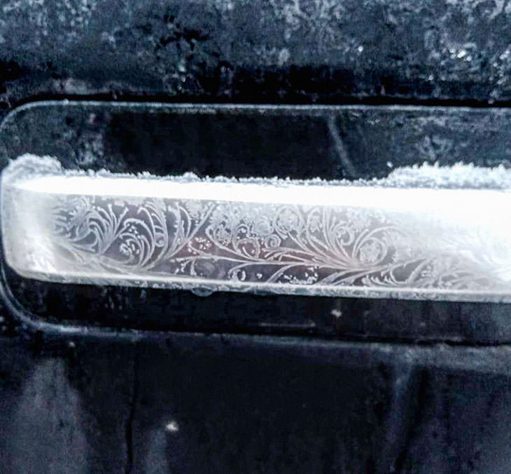 18 Photos Showcasing Earth Is Wonderful truck door handle on a frosty morning