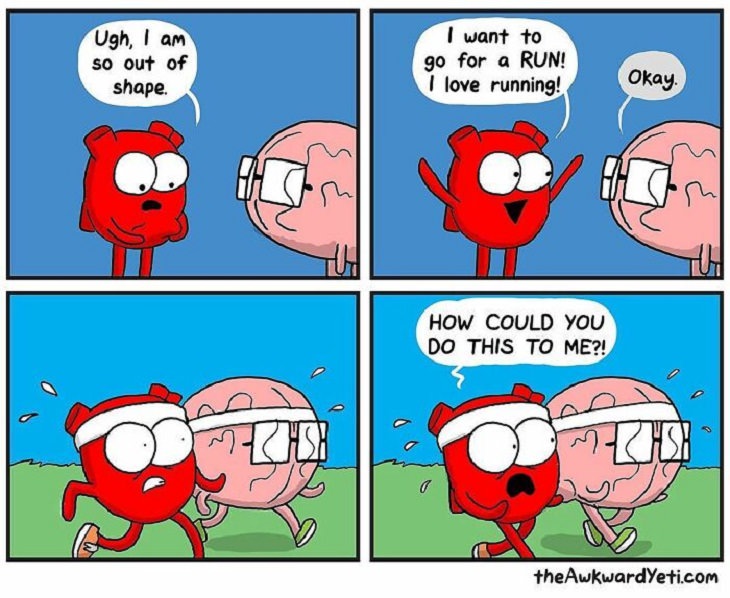 Funny Comics, Brain vs. Heart, exercise