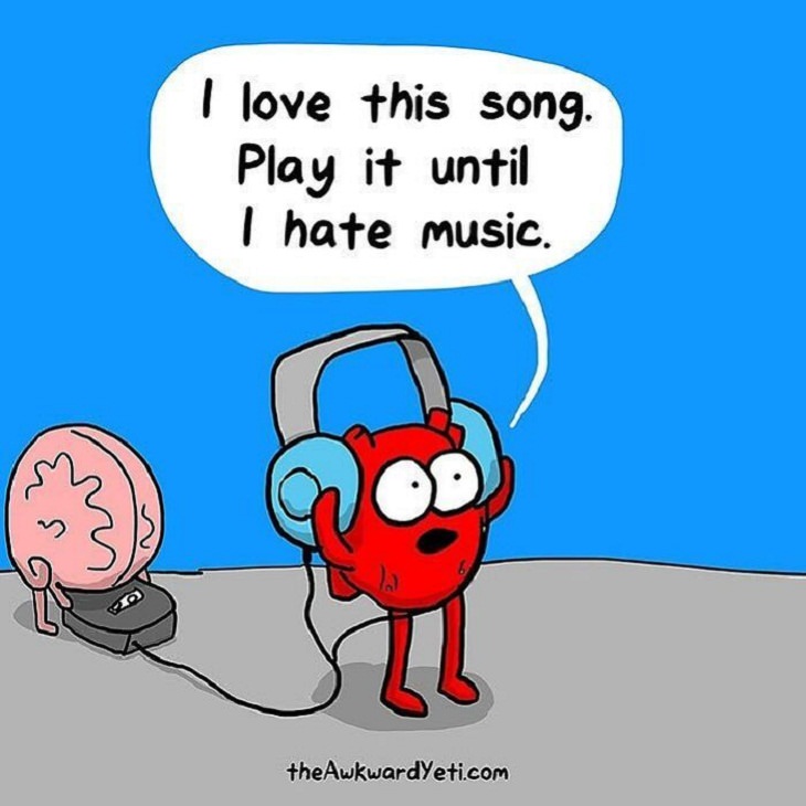 Funny Comics, Brain vs. Heart, music 