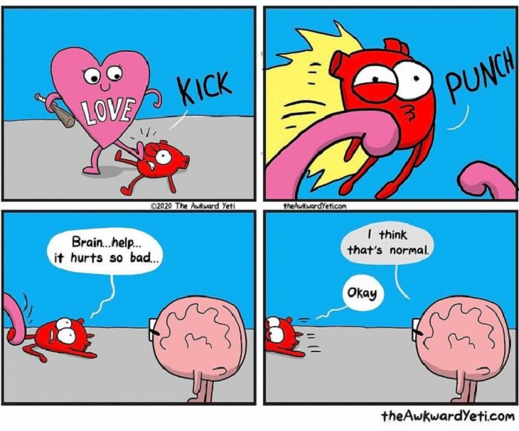 Funny Comics, Brain vs. Heart, love