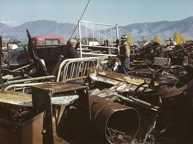 Historic Photos Depicting 1940s US in Vivid Color Scrap and salvage depot