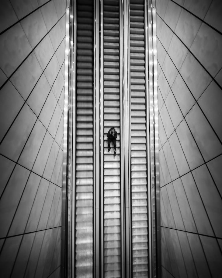 Evocative B&W Photography by Jason M. Peterson man on stairs