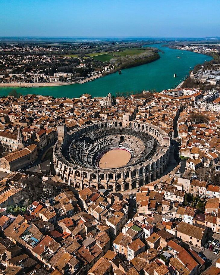 25 Aerial Shots of the World's Beautiful Landmarks  The Arles Amphitheatre In France
