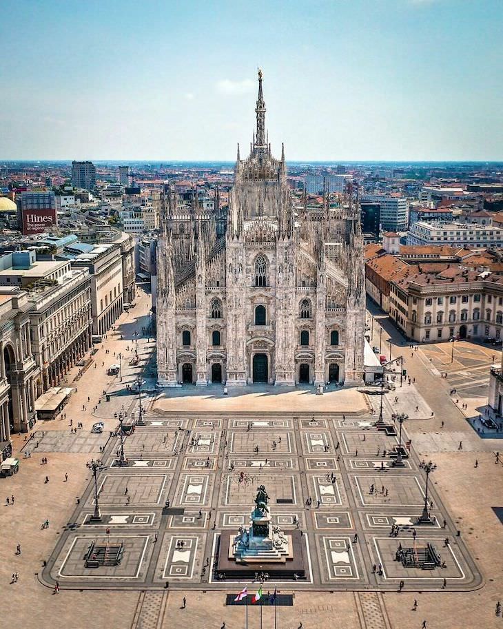 25 Aerial Shots of the World's Beautiful Landmarks Milan Cathedral In Milan, Italy
