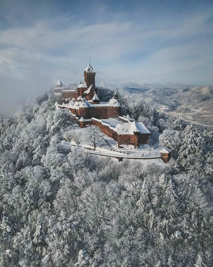25 Aerial Shots of the World's Beautiful Landmarks  Le Château Du Haut-Kœnigsbourg In Orschwiller, Alsace, France