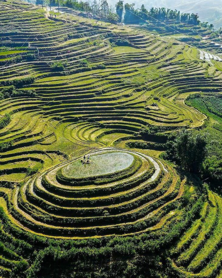 25 Aerial Shots of the World's Beautiful Landmarks The Giant Rice Terraces From Sa Pa In Vietnam