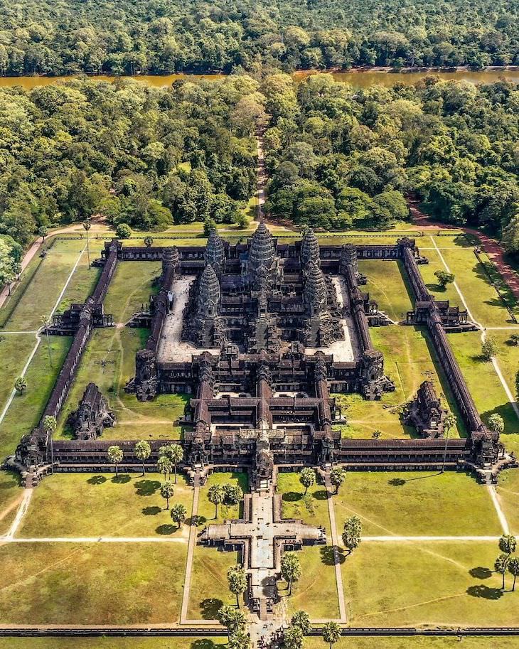 25 Aerial Shots of the World's Beautiful Landmarks Angkor Wat Temple In Siem Reap, Cambodia