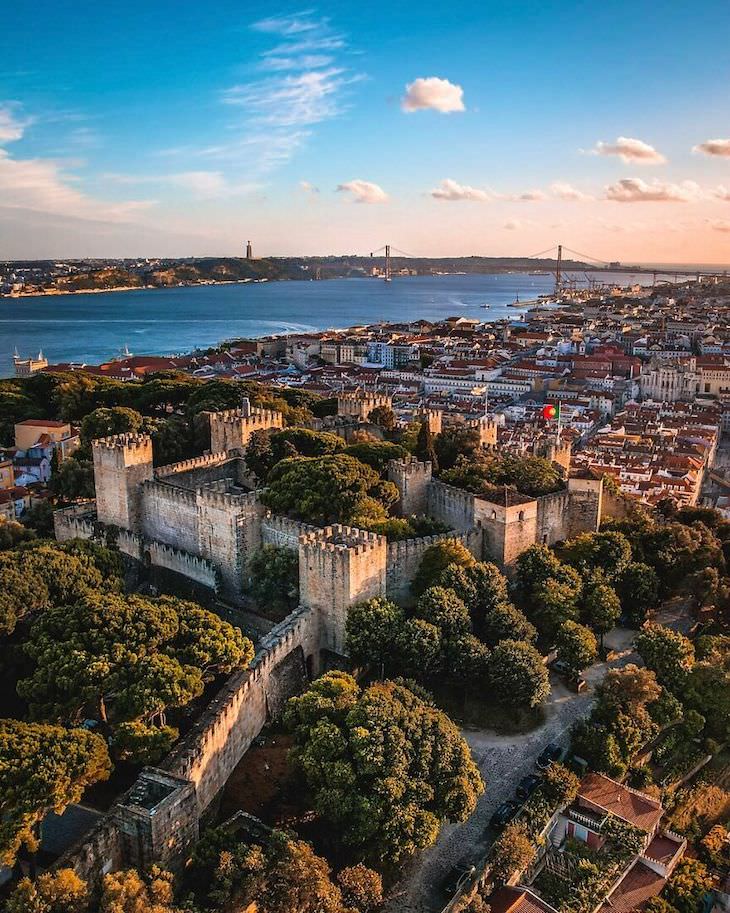 25 Aerial Shots of the World's Beautiful Landmarks São Jorge Castle In Lisbon, Portugal