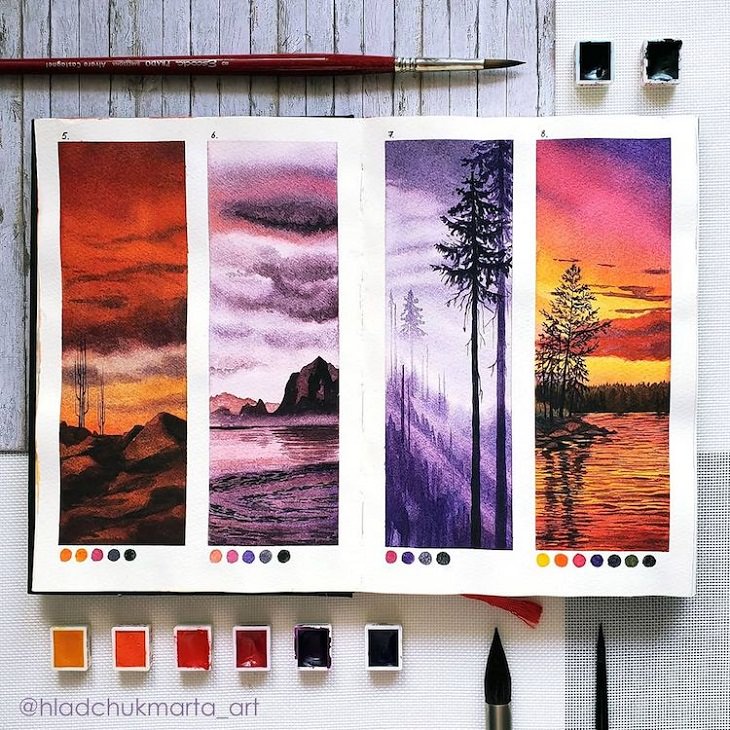 Watercolor Studies of Landscapes, nature painting