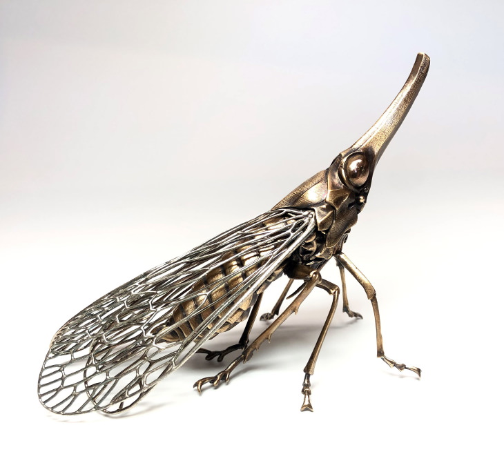 Metal Animals Sculptures by Dr. Allan Drummond Proudhopper (Dictyopharidae)