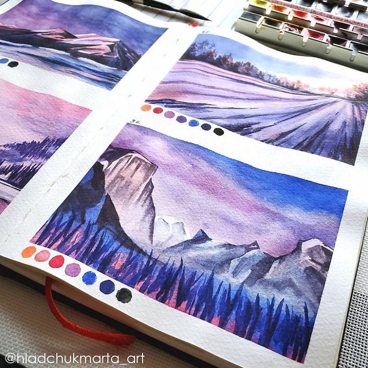 Watercolor Studies of Landscapes, roads