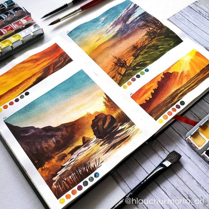 Watercolor Studies of Landscapes, rocky