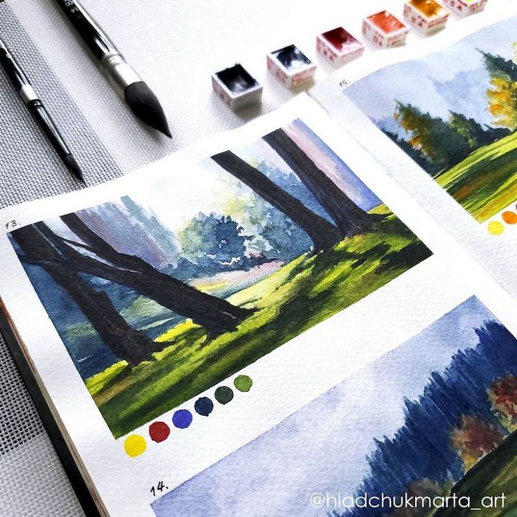 Watercolor Studies of Landscapes, colorful