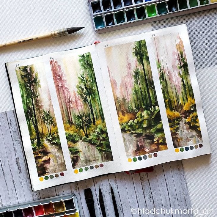 Watercolor Studies of Landscapes, streams