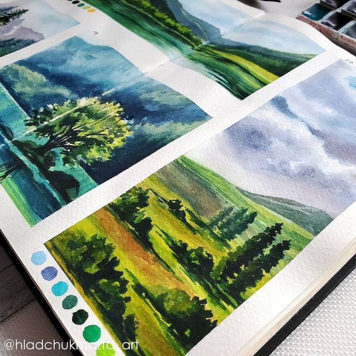 Watercolor Studies of Landscapes, closeup