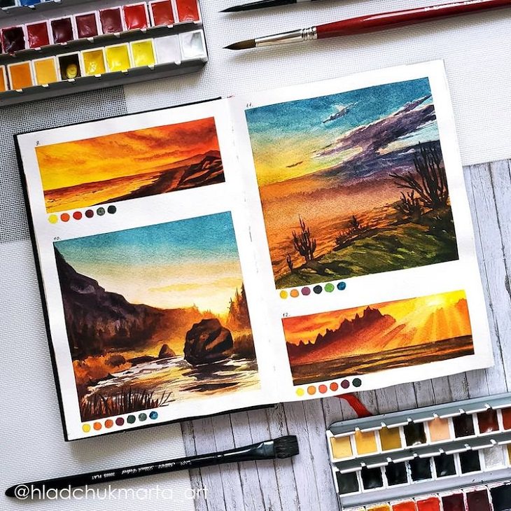 Watercolor Studies of Landscapes, sunset