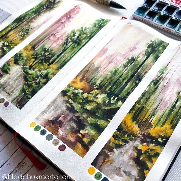 Watercolor Studies of Landscapes, nature