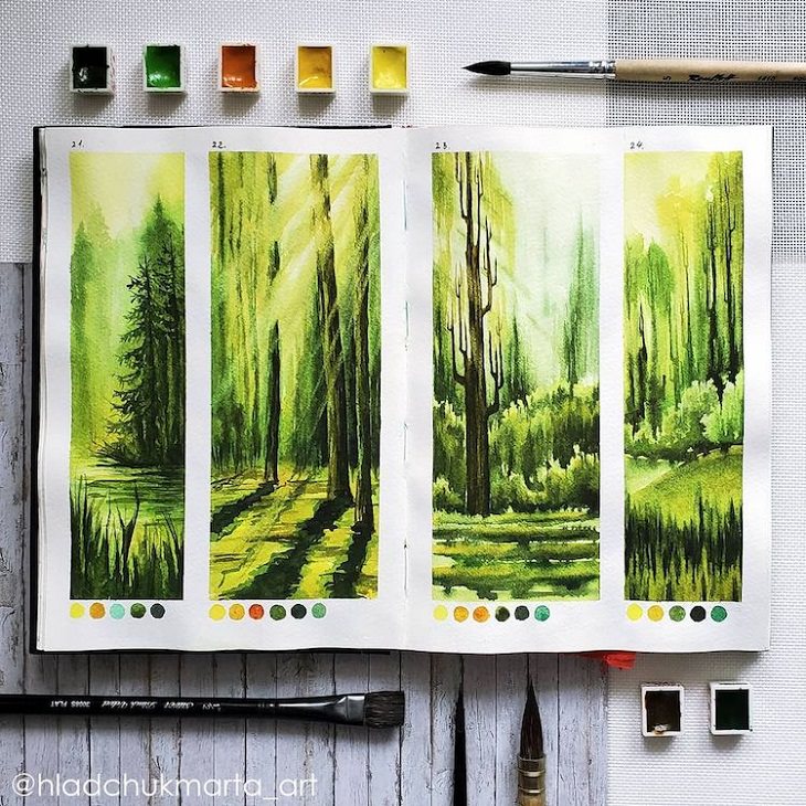 Watercolor Studies of Landscapes, forest