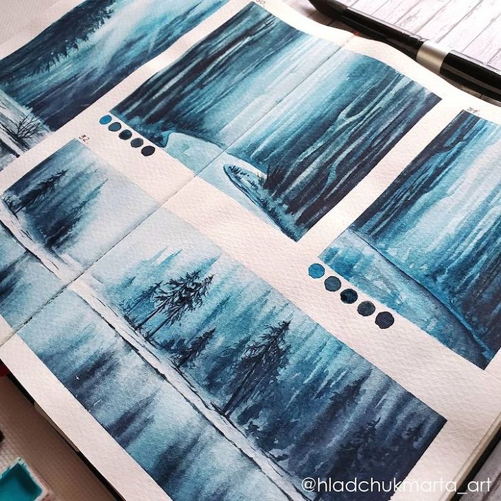 Watercolor Studies of Landscapes, blue