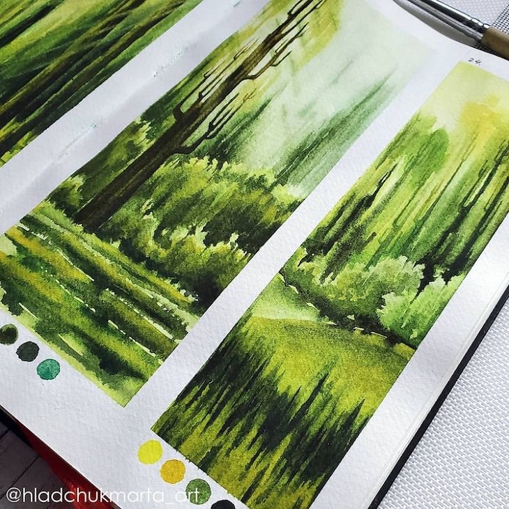 Watercolor Studies of Landscapes, trees