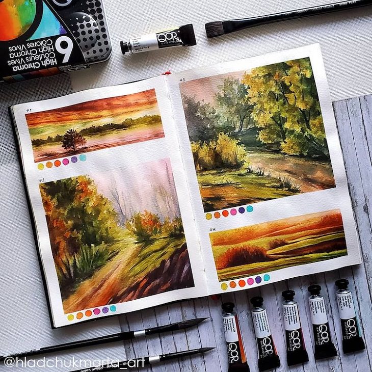Watercolor Studies of Landscapes, greenery