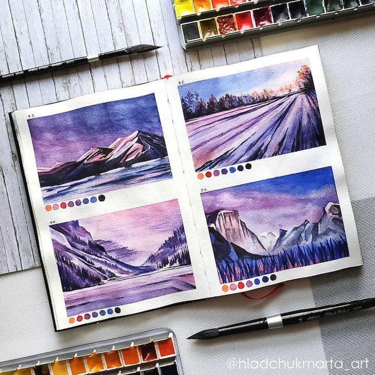 Watercolor Studies of Landscapes, muntains