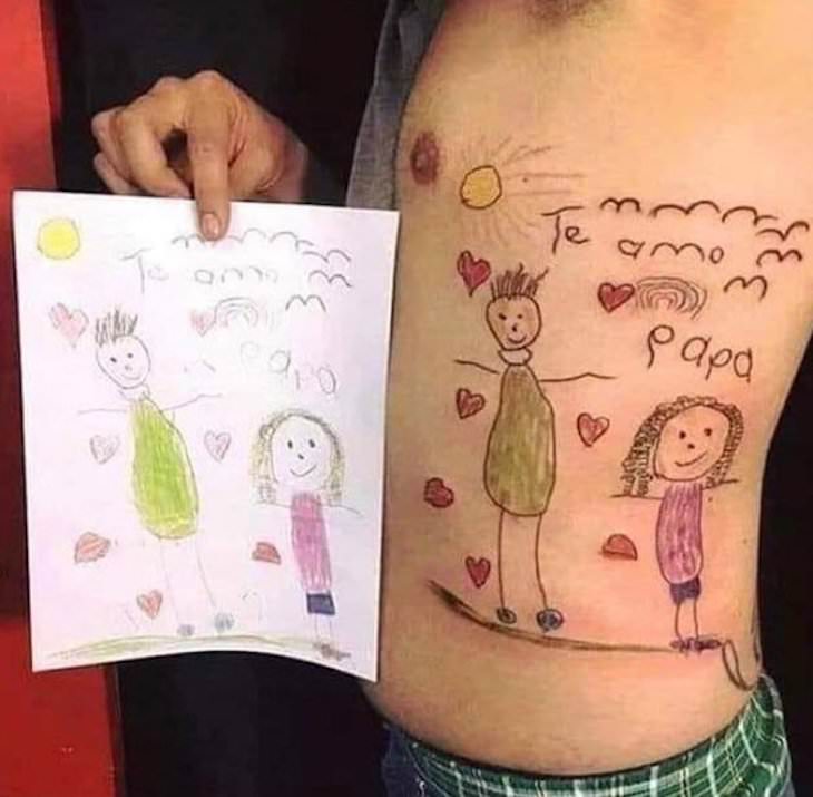 13 Heartwarming Stories of Brave and Kind People tattoo of child drawing