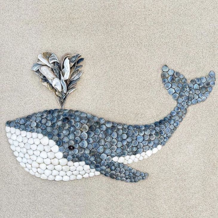 Lovely Animal Sculptures Made of Seashells whale
