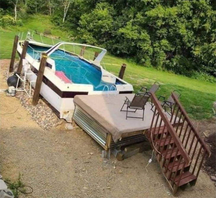Funny Fixes old boat swimming pool