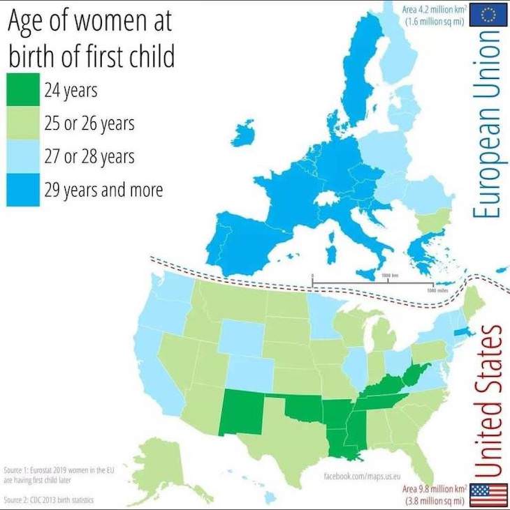 Fun Informative Maps On A Variety of Topics at what age women give birth