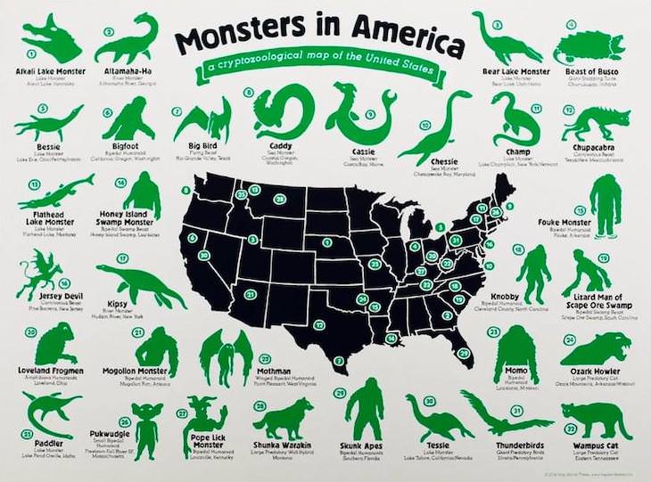 Fun Informative Maps On A Variety of Topics cryptozoological map of the united states