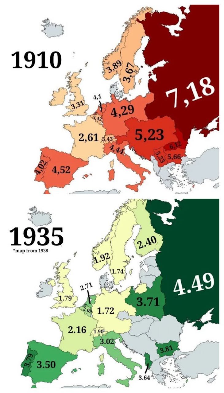 Fun Informative Maps On A Variety of Topics fertility rate world wars