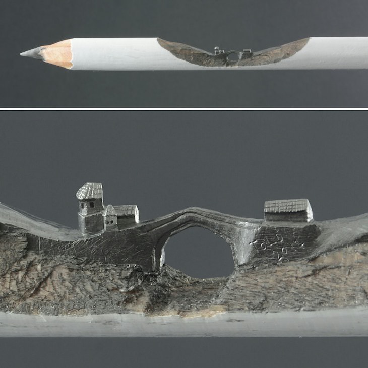 Pencil lead sculptures by Jasenko Đorđević houses