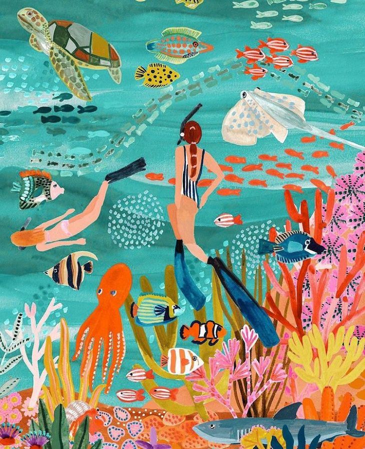 Colorful Travel Illustrations, underwater
