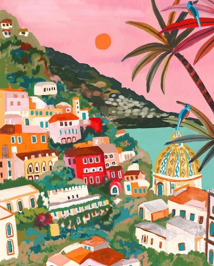 Colorful Travel Illustrations, town