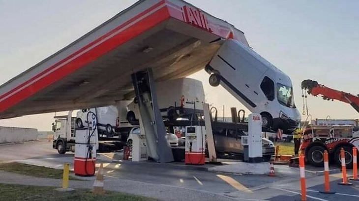 Bizarre and Stupid Driving Moments gas station accident