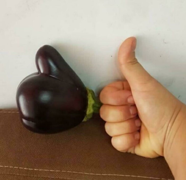 Oddly Shaped Fruits and Veggies thumbs up eggplant