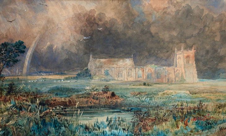 Landscape Paintings by David Cox, Rainbow over the Shrewsbury Battlefield