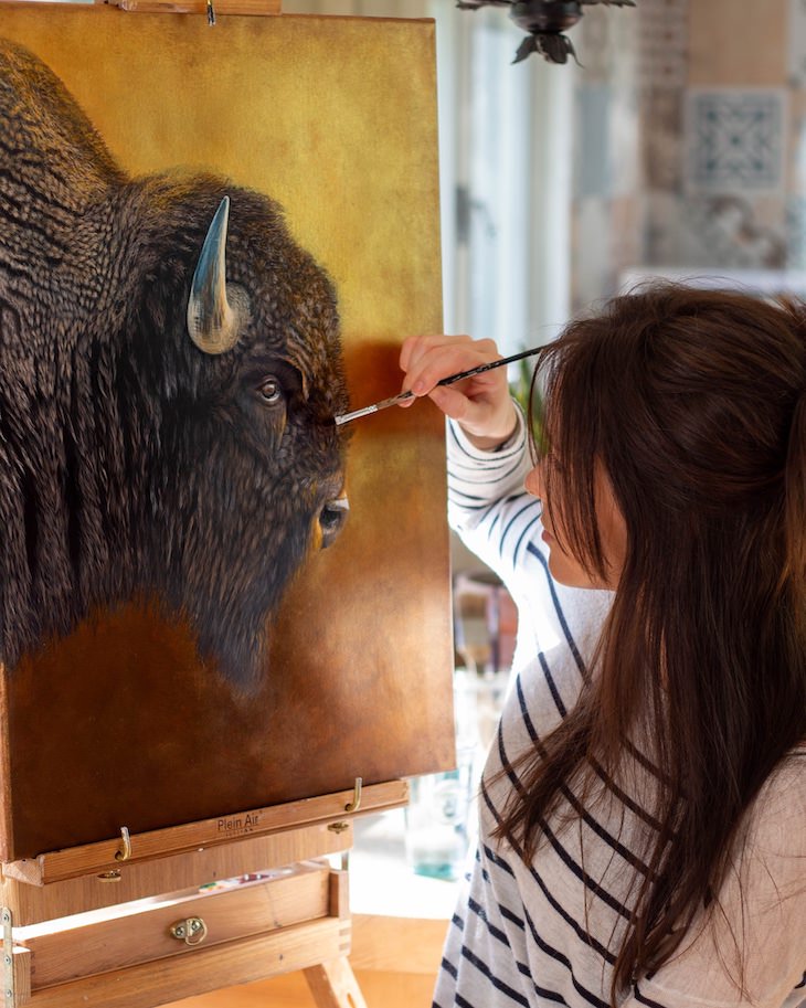 Brilliantly Detailed Animal Portraits by Sophie Green artist paints bison