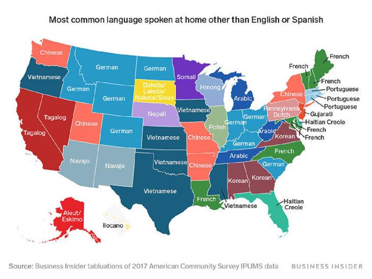 Unusual Maps, languages spoken at home in US