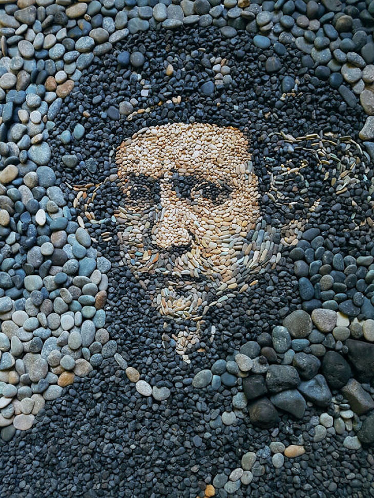 Recreation of Famous Artworks with Pebbles by Justin Bateman