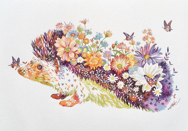 Watercolors by Hiroki Takeda hedgehog