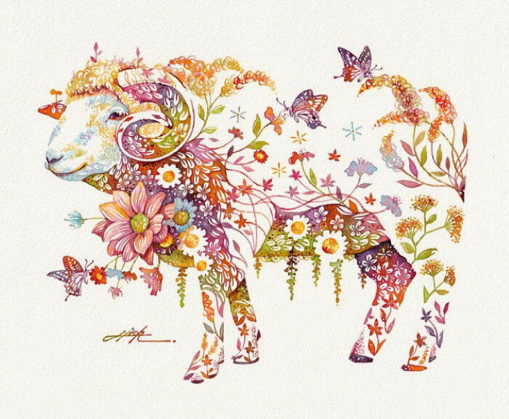 Watercolors by Hiroki Takeda sheep