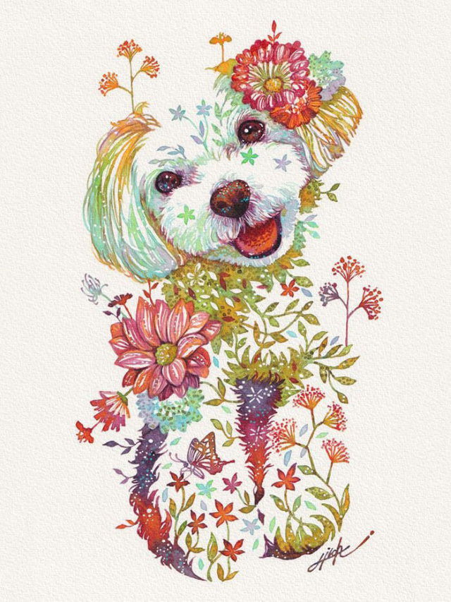 Watercolors by Hiroki Takeda smiling dog