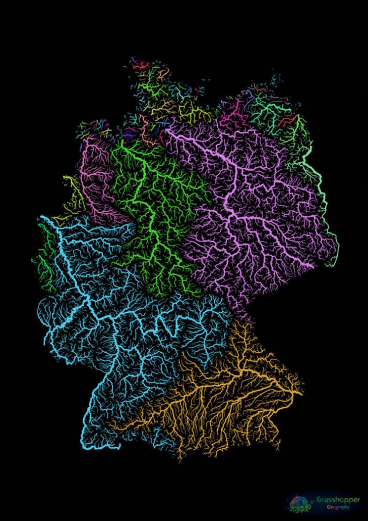Unusual and Fun Maps, Germany’s watersheds