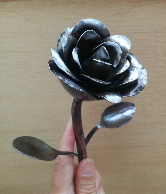 Recycling Projects rose made of recycled cutlery