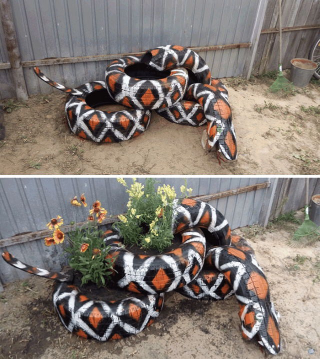 Funny Gardens tire sculpture