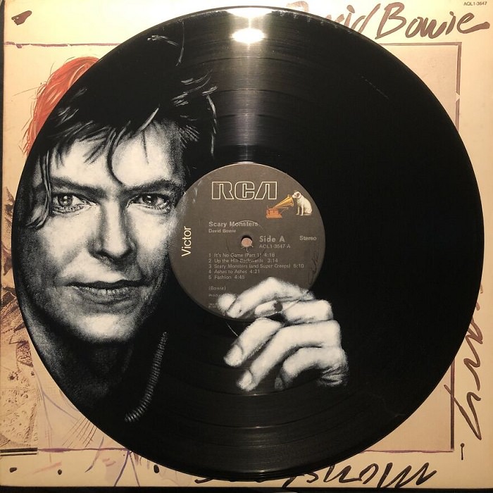 David Bowie painted on vinyl record